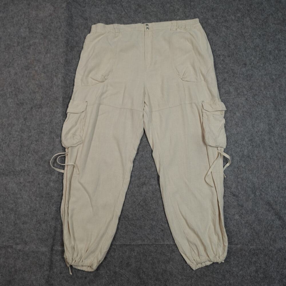 Anthropologie Pants Womens Extra Large Jogger Cargo Linen Ivory‎ Pull On Baggy